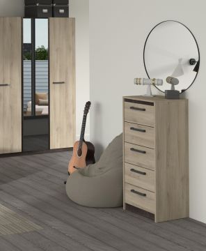 Hoge ladekast WATSON – 5 lades – Eik Kronberg / Eik Waterford