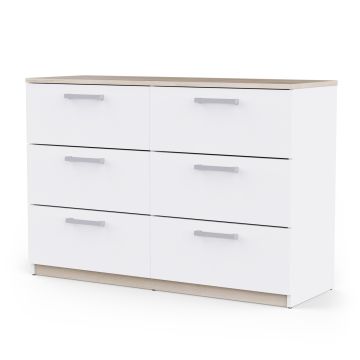 Commode – ladekast Watson – 6 lades (3+3) – wit mat / eik kronberg