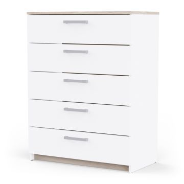 Commode WATSON – 5 lades – Wit mat / Eik Kronberg