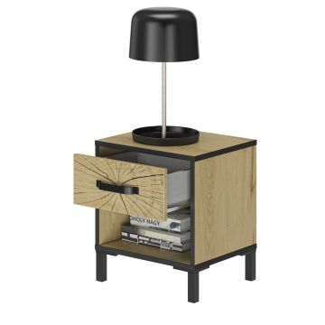 Nachtkastje Nachtkast 1 lade ARMOR lichte eik en zwart 35x40 cm – stijlvol en praktisch