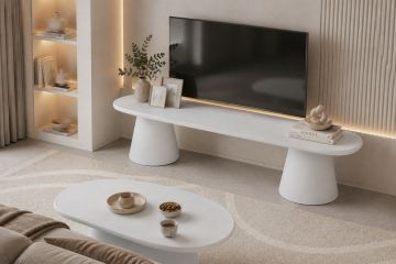 Tavira meuble TV 160 cm – Ciment Écru – Effet béton