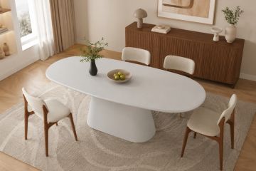 Tavira table à manger ovale 220x100 cm – Ciment Écru – Effet béton