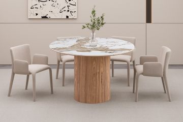 Evoria table à manger extensible 120-160-200 cm – effet marbre brun doré – pierre frittée