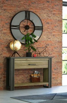 Schminktafel kaptafel console sidetable Backya bruin  - consoletafel 120cm met lade eik en antraciet zwart 42x119 cm – stijlvol en praktisch