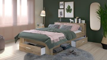 2-persoonsbed bedkader met opberglades Pocket 160X200CM in bruin eik Houtkleur 226x169 cm – stijlvol en praktisch