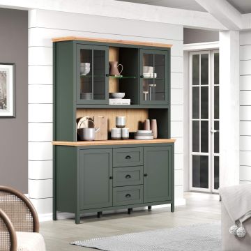 Eetkamer Stanton - Buffetkast 146x198x45cm kleur donkergroen en eik evoque Grijs-groen 45x146 cm – stijlvol en praktisch