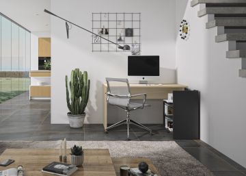 Hedendaags bureau Bureau met ladeblok ALBANE bruin zwart lichte eik en zwart 60x136 cm – stijlvol en praktisch