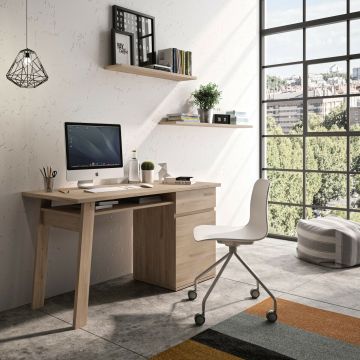Hedendaags bureau Bureau 1 lade en 1 deur BALIKHAN Lichte eik 60x136 cm – stijlvol en praktisch