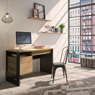 Hedendaags bureau Bureau RUSSEL lichte eik en zwart 54x119 cm – stijlvol en praktisch