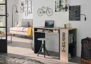 Hedendaags bureau Bureau SHIPPING lichte eik en zwart 51x108 cm – stijlvol en praktisch