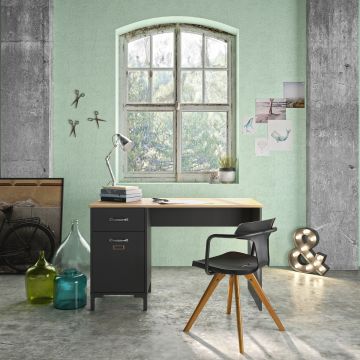 Hedendaags bureau Manchester - bureau 1 lade 1 deurtje kleur zwart met helvezia eik lichte eik en zwart 55x120 cm – stijlvol en praktisch