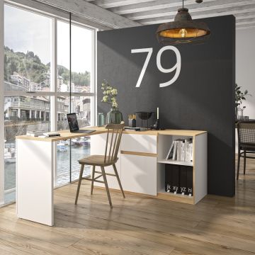 Dressoir Draaibaar hoekbureau voor telewerk GIBRIL wit Wit-bruin 45x136 cm – stijlvol en praktisch