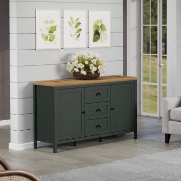 Dressoir Stanton - dressoir 146x86x45cm kleur donkergroen en eik evoque Grijs-groen 45x146 cm – stijlvol en praktisch