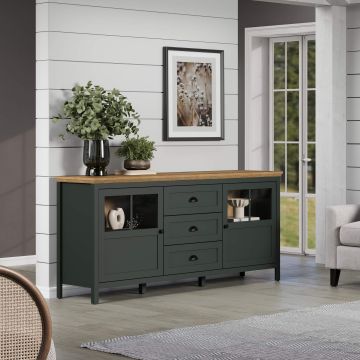 Dressoir Stanton - dressoir 185x86x45cm kleur donkergroen en eik evoque Grijs-groen 45x185 cm – stijlvol en praktisch