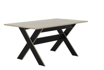 Eetkamertafel en stoelen Eetkamertafel 160cm met kruispoot MEDOC lichte eik en zwart 160x160 cm – stijlvol en praktisch