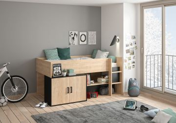 Hoogslaper Halfhoogslaper ARZ 90x200cm lichte eik en zwart 204x100 cm – stijlvol en praktisch