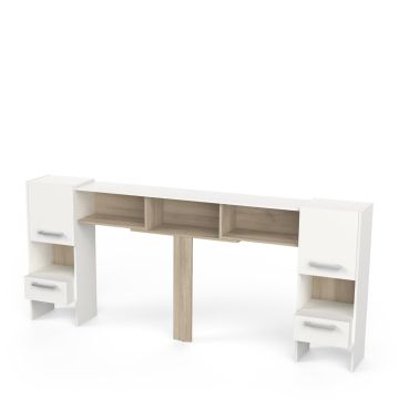 2-persoonsbed multifunctioneel hoofdbord EXTENSIBLE L140/160 CM Wit-bruin 36x239 cm – stijlvol en praktisch