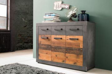 Commode indy - dressoir  117 cm breed - decor oud hout met grijs Bruin Oud hout- matera grijs metaal 37x117 cm – stijlvol en praktisch