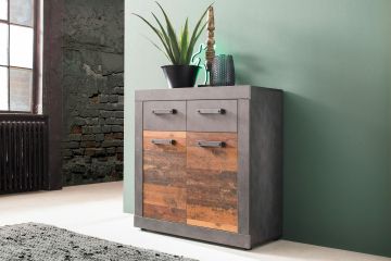 Commode indy kommode - ladekast 82cm breed - decor oud hout met grijs Bruin Oud hout- matera grijs metaal 37x82 cm – stijlvol en praktisch