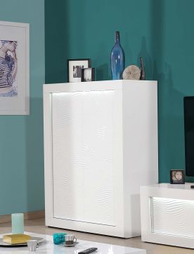 Vitrine Lima - Barmeubel 120cm met led in witte hoogglanslak Wit 45x121 cm – stijlvol en praktisch