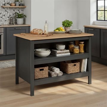 Keukeneiland Nellina - Antraciet/eiken ambacht - 124 x 75 x 91,5 cm
