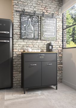 Buffetkast Manchester - keukenbuffet 81cm 1 lade 2 deuren kleur zwart met helvezia eik lichte eik en zwart 41x81 cm – stijlvol en praktisch