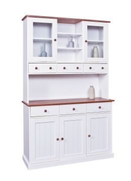 Buffetkast Landelijke 3 deurs buffetkast keukenbuffet Westerland 13.2 massief hout wit-bruin gelakt Wit-bruin 45x131 cm – stijlvol en praktisch