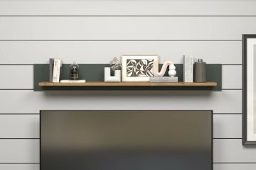 Inkomhal Stanton - muurplank 150x30cm kleur donkergroen en eik evoque Grijs-groen 22x156 cm – stijlvol en praktisch