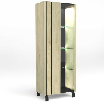 Kolomkast-bijzetkast Russel - kolomkast 1 glasdeur 73cm  in licht eiken Lichte eik met gemarmerd bovenblad 41x73 cm – stijlvol en praktisch