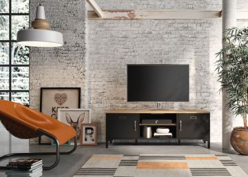 Tv-meubel Manchester - tv kast 136cm 2 deuren 2 nissen kleur zwart met helvezia eik lichte eik en zwart 40x136 cm – stijlvol en praktisch