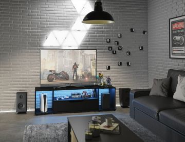 Tv-meubel Hack - zwart gamer tv meubel van 165cm met blauwe led Zwart 45x163 cm – stijlvol en praktisch