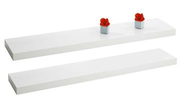 Muurplank Lima  - set van 2 muurplanken in witte hoogglanslak Wit 22x105 cm – stijlvol en praktisch