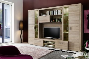 Complete tv-wand Mondial- woonwand  - tv wand 291 cm in sonoma eik sonoma eik 41x291 cm – stijlvol en praktisch