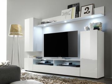 Complete tv-wand DOS  - komplete tv wand in witte hoogglanslak 208x165cm Wit 34x208 cm – stijlvol en praktisch