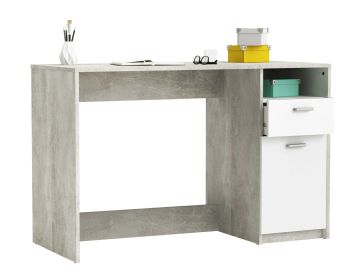 Bureau Bureau Houston 122cm breed in decor beton met wit matte fronten Grijs 50x122 cm – stijlvol en praktisch