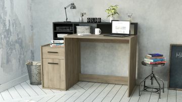 Bureau Bureau met kleine opzet Delphi 127cm breed Zwart-bruin 59x126 cm – stijlvol en praktisch