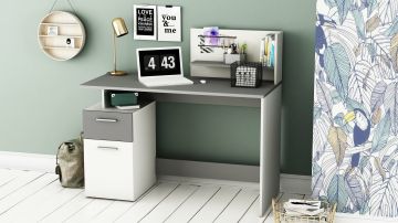 Bureau Bureau Platon 122cm breed grijs wit wit-grijs 55x121 cm – stijlvol en praktisch