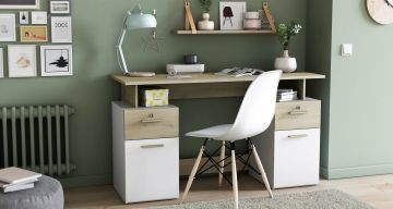 Bureau Bureau Platon 135cm breed eiken  wit Wit 55x134 cm – stijlvol en praktisch