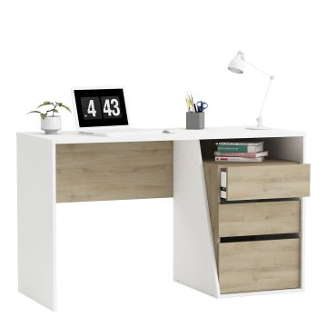 Bureau bureau met 3 laden Jefferson 127cm breed Wit-bruin 55x127 cm – stijlvol en praktisch
