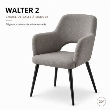 Walter 2 eetkamerstoel met armleuningen grijze structuurstof OD-28