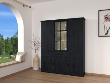 Vitrinekast Karoline 176 cm – zwart – met LED