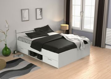 Bed Michigan wit van 140x200 met 2 lades en een open vak