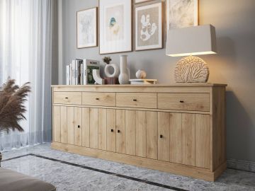 Dressoir Balencia lichte eik- dressoir 225cm 4 deuren Lichte eik 49x224 cm – stijlvol en praktisch