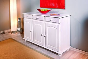 Dressoir Landelijk 3 deurs buffet-dressoir Livio in massieve den,  wit getint Wit 43x130 cm – stijlvol en praktisch