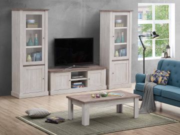 Complete tv-wand TV-wand Elyna-2 van 305 cm landelijke stijl witte eik met  bruine top 45x305 cm – stijlvol en praktisch