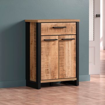 Enna – Meuble à chaussures avec tiroirs décor mangue/noir – 73 x 100 x 39 cm