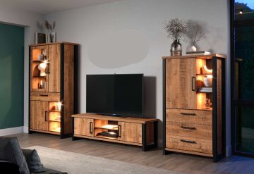 3-delige woonkamer set Enna in mango/zwarte decorafwerking, totale breedte 389 cm