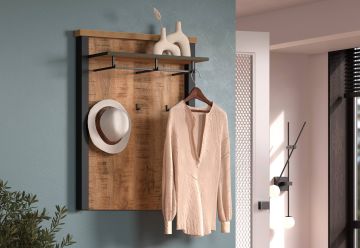 Enna – Wandkapstokpaneel in mango/zwarte decorafwerking – 73 x 95 x 27 cm