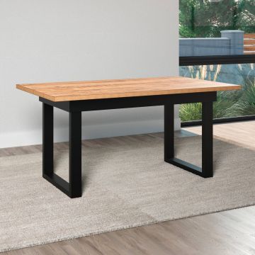 Eetkamertafel Enna 160 × 90 × 76 cm – mango decor – zwarte metalen poten