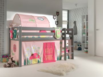 Hoogslaper Halfhoogslaper Vanessa grijs met speeltent met lentehuisje met set van 3 zakjes en tunnel Grijs 209x106 cm – stijlvol en praktisch